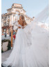 Beaded Ivory Lace Tulle Wedding Dress With Detachable Sleeves